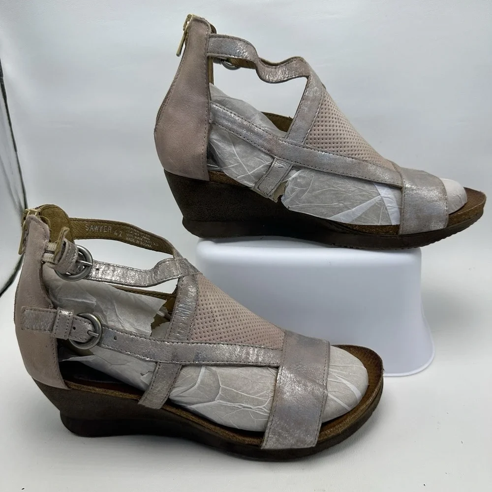Miz Mooz Sandals Sawyer‎ Wedge Gladiator Silver Size 42EU 10.5 US